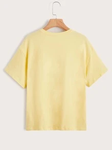 SHEIN Teen Girls Sunflower Print Drop Shoulder Tee - Yellow - View 2