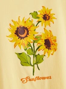 SHEIN Teen Girls Sunflower Print Drop Shoulder Tee - Yellow - View 3