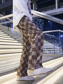 男士棋盤格男友牛仔褲 - 棕色 - 查看 5