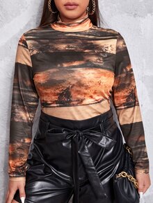 大碼紮染高領T恤 - 彩色 - 查看 5