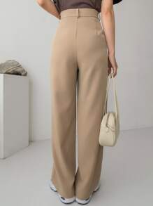 Dazy-Less High Waist Plicated Detail Tailored Trousers - Apricot - View 2