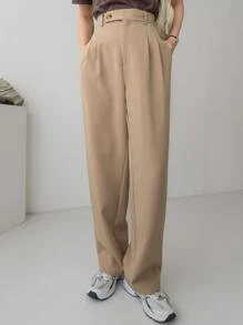 Dazy-Less High Waist Plicated Detail Tailored Trousers - Apricot - View 3