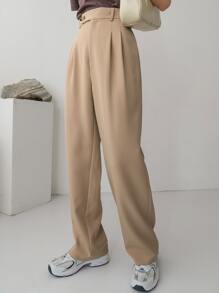 Dazy-Less High Waist Plicated Detail Tailored Trousers - Apricot - View 6