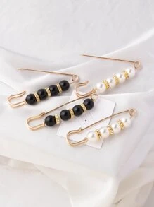 Gói 4 chiếc ghim cài cổ đính cườm với kim cương giả - Nhiều màu - Xem 1