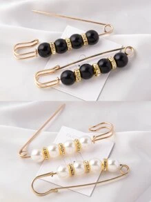 Gói 4 chiếc ghim cài cổ đính cườm với kim cương giả - Nhiều màu - Xem 2