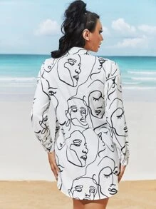 SHEIN SXY Allover Abstract Figure Graphic Drop Shoulder Blouse - White - View 2