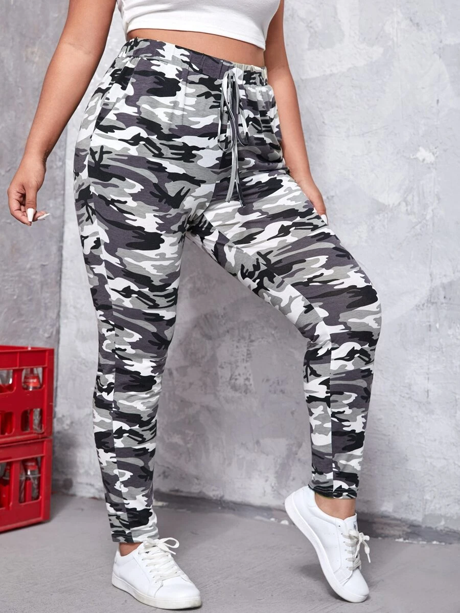 SHEIN EZwear Quần Plus Size Thắt nơ trước Ngụy trang Giải trí - Nhiều màu - Xem 1