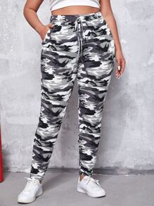 SHEIN EZwear Quần Plus Size Thắt nơ trước Ngụy trang Giải trí - Nhiều màu - Xem 3
