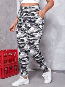 SHEIN EZwear Quần Plus Size Thắt nơ trước Ngụy trang Giải trí - Nhiều màu - Xem 4