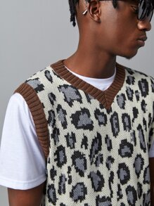 ROMWE MEN Hombres Chaleco de punto con patrón de leopardo unido en contraste - Multicolor - Ver 5