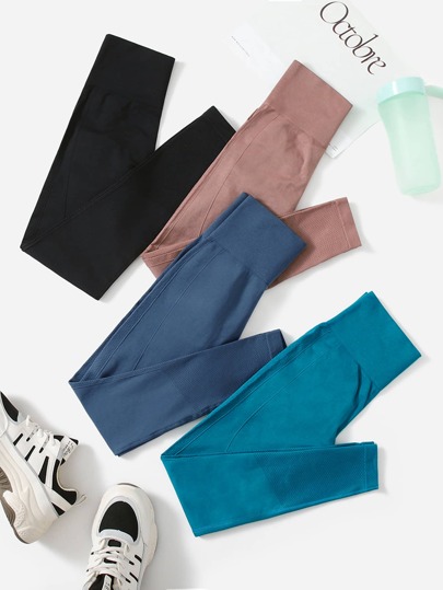 4pcs Wide Band Waist Sports Leggings