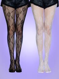 2pairs Floral Graphic Fishnet Tights