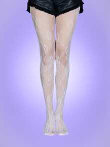 ROMWE 2pairs Floral Graphic Fishnet Tights - Black and White - View 3