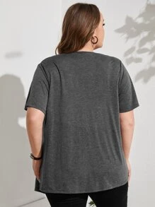 EMERY ROSE Plus Marled Knit Asymmetrical Hem Coat - Dark Grey - View 2