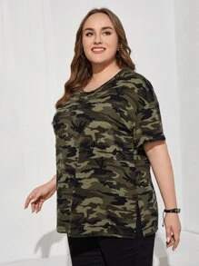 SHEIN LUNE Áo thun Plus size Chia Ngụy trang Giải trí - Nhiều màu - Xem 4