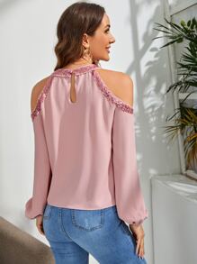 SHEIN Blusa de hombros descubiertos con lentejuelas - Rosa vieja - Ver 2