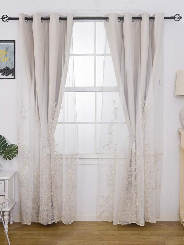 1pc 2 Layer Flower Embroidery Curtain
