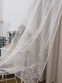 1pc 2 Layer Flower Embroidery Curtain - Beige - View 4