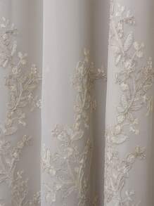 1pc 2 Layer Flower Embroidery Curtain - Beige - View 5