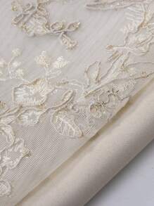 1pc 2 Layer Flower Embroidery Curtain - Beige - View 6