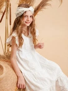 Niñas Vestido schiffy bajo con fruncido - Blanco - Ver 4