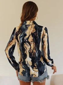 SHEIN Clasi 图案印花纽扣衬衫，长袖上衣 - 彩色 - 查看 2