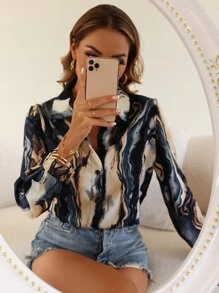 SHEIN Clasi 图案印花纽扣衬衫，长袖上衣 - 彩色 - 查看 5
