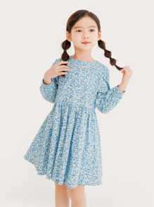 小女童小碎花燈籠袖洋裝