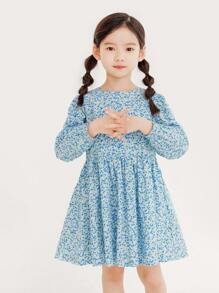 小女童小碎花燈籠袖洋裝