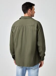 Manfinity Men Single Breasted Patch Pocket Shacket - Army Green - View 2