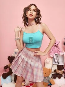 ROMWE Kawaii Plaid Pleated Skirt - Multicolor - View 5