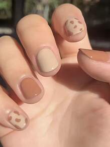 Elevate Your Style With 24pcs Medium Square Nude Plain Leopard Fake Nail & 1pc Nail File & 1sheet Tape - Multicolor - View 1