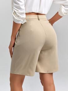 SHEIN Clasi High Waist Plicated Detail Bermuda Shorts, Mom Shorts - Apricot - View 2