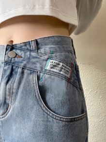 DAZY Letter Patch Straight Leg Jeans - Light Wash - View 4