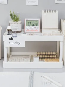1pc Double Layer Desktop Storage Rack, Nordic Plastic White Desk Storage Holder For Home