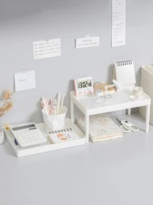 1pc Double Layer Desktop Storage Rack, Nordic Plastic White Desk Storage Holder For Home