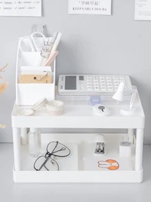 1pc Double Layer Desktop Storage Rack, Nordic Plastic White Desk Storage Holder For Home