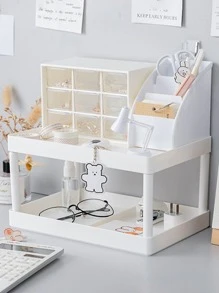 1pc Double Layer Desktop Storage Rack, Nordic Plastic White Desk Storage Holder For Home