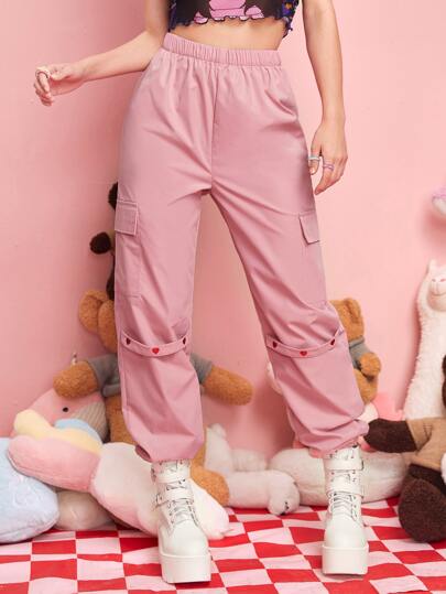 Kawaii Heart Embroidery Cargo Pants