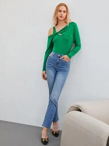 MOTF PREMIUM 粘膠纖維扭結T恤 - 綠色 - 查看 3