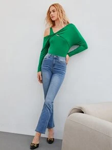 MOTF PREMIUM 粘膠纖維扭結T恤 - 綠色 - 查看 9