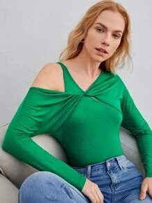 MOTF PREMIUM 粘膠纖維扭結T恤 - 綠色 - 查看 10