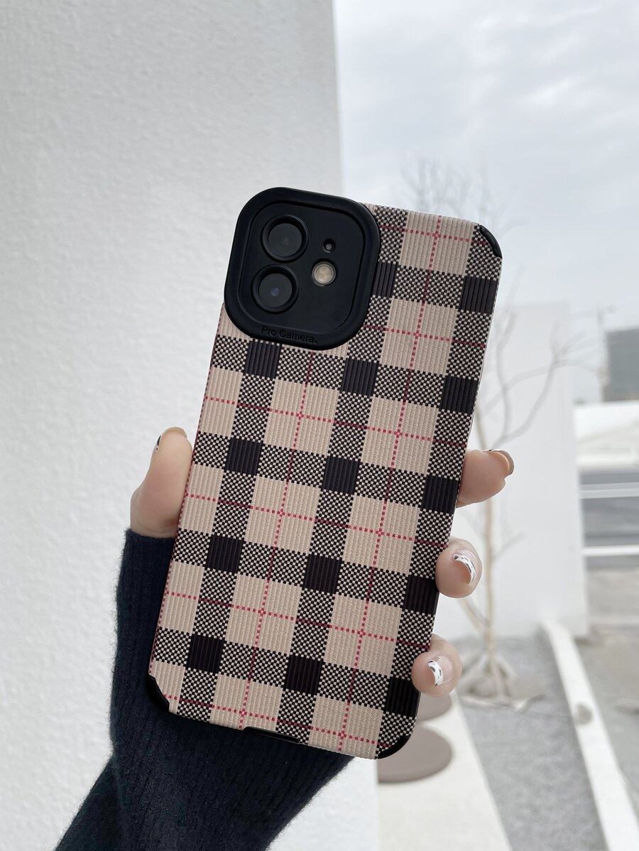 Apple Gingham Pattern Phone Case Compatible With IPhone 11,IPhone 13,IPhone 14 Pro Max Waterproof Shockproof Anti-Fall Scratch Resistant - Black - View 1