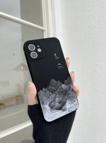 Apple Tpu Soft Anti-Drop Phone Case With Landscape Mountain Range Pattern Compatible With IPhone 11,IPhone 13,Galaxy S23 Ultra - Black - View 2