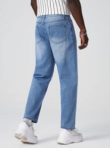 Manfinity Quần Jeans Nam Nút Túi Dây kéo màu trơn - Rửa nhẹ - Xem 2