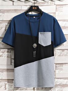 Manfinity Homme Men Cut And Sew Pocket Patched Tee - Multicolor - View 1