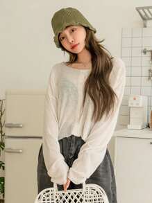 DAZY Drop Shoulder Button Through Tee