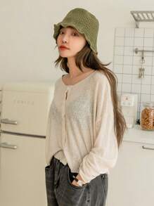 DAZY Drop Shoulder Button Through Tee