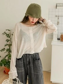 DAZY Drop Shoulder Button Through Tee
