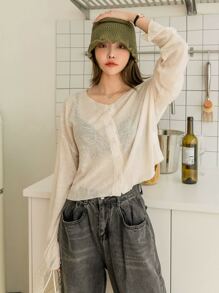 DAZY Drop Shoulder Button Through Tee